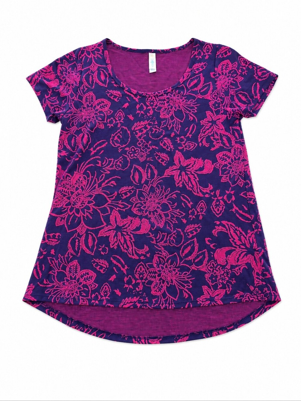 LuLaRoe Classic T XS Purple Pink Floral High Low Short Sleeve Top